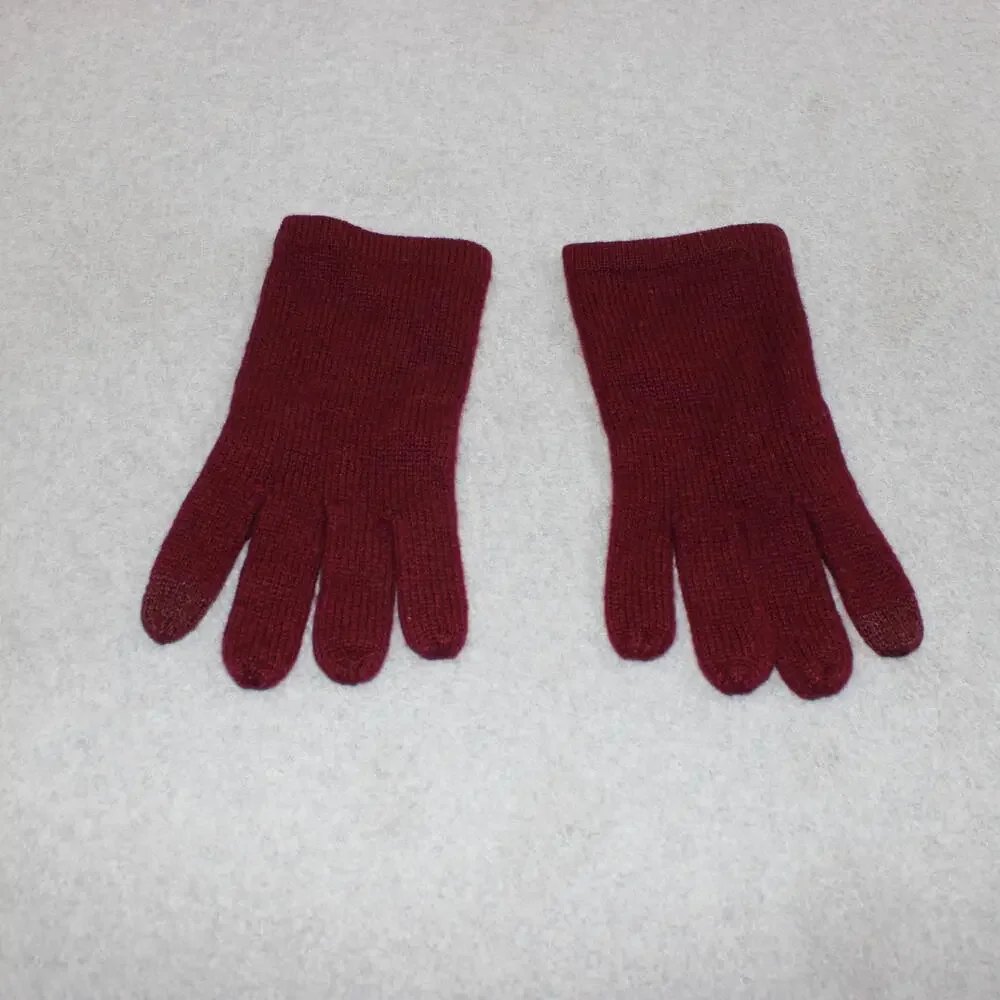 Phenix Gloves Women One Size Red Burgundy Cashmere Knit Winter Stretch Soft Warm